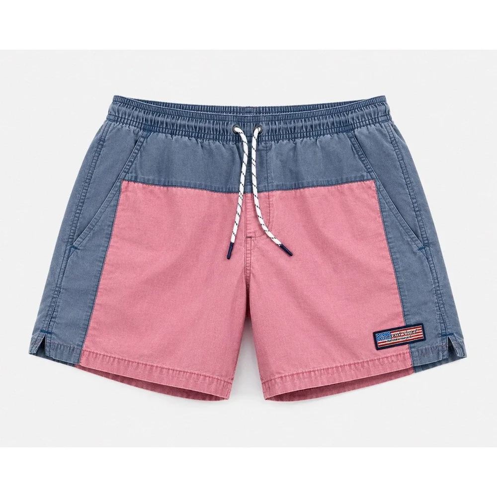 Vineyard Vines Swim Trunks Men Small Pink Blue Colorblock 1M001301 Chappy Shorts